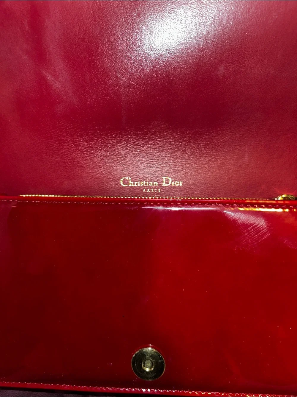 Dior Red Quilted Patent Chain Pouch